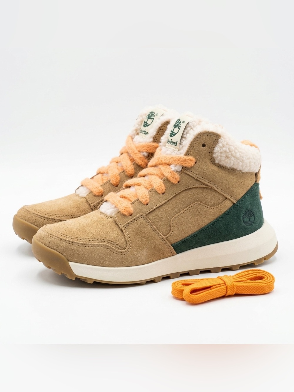 Timberland Retro Swift Sherpa Suede Womens Size 8.5 Beige Orange Sneaker Boots - Picture 3 of 6